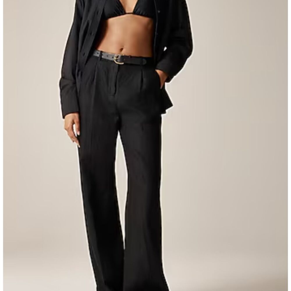 JCREW Linen Pleated Trouser Black Sz 8
